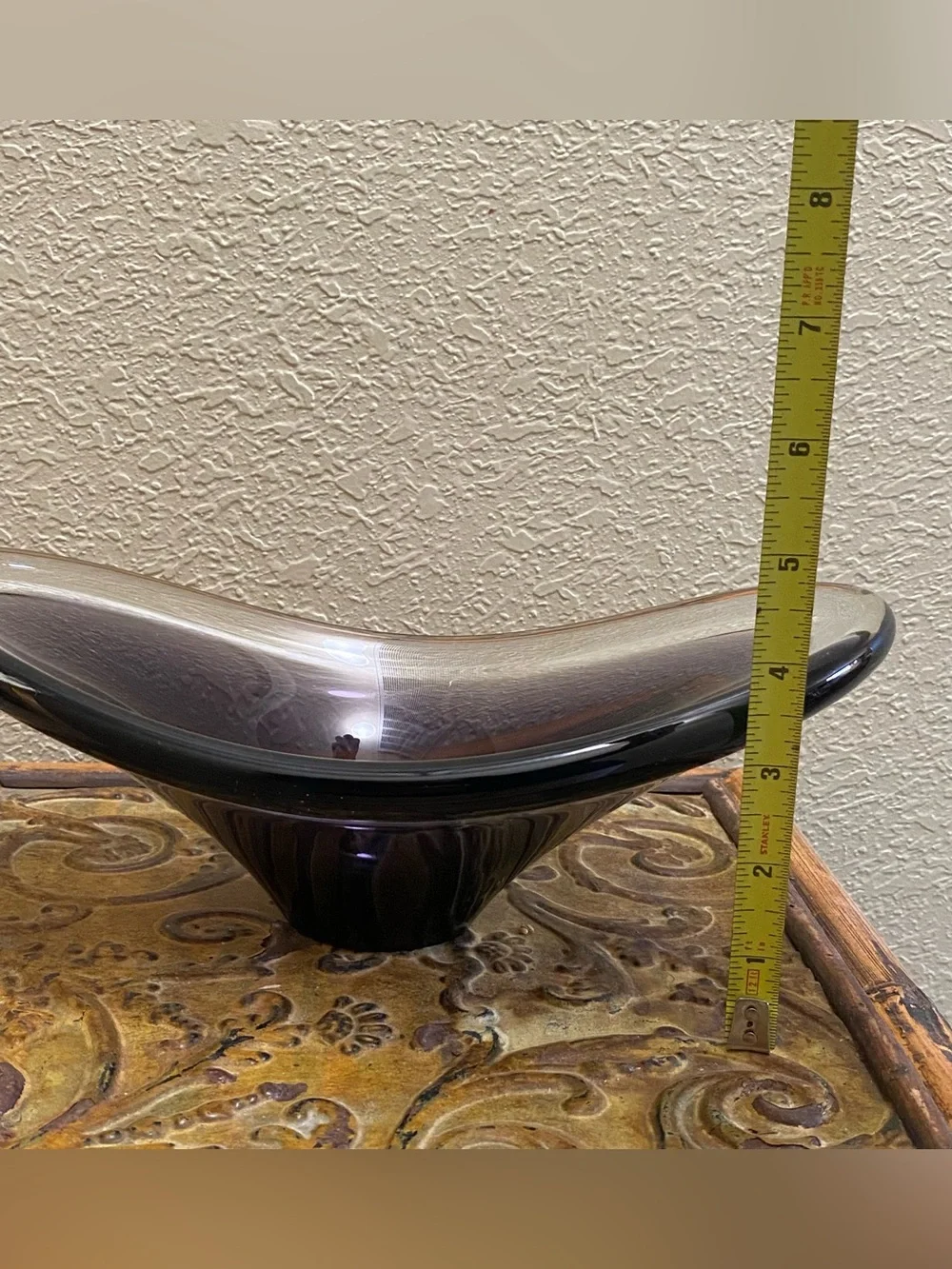 Bobbled Dark Purple & Clear MCM Scandinavian Glass Art Bowl Handcrafted Centerp